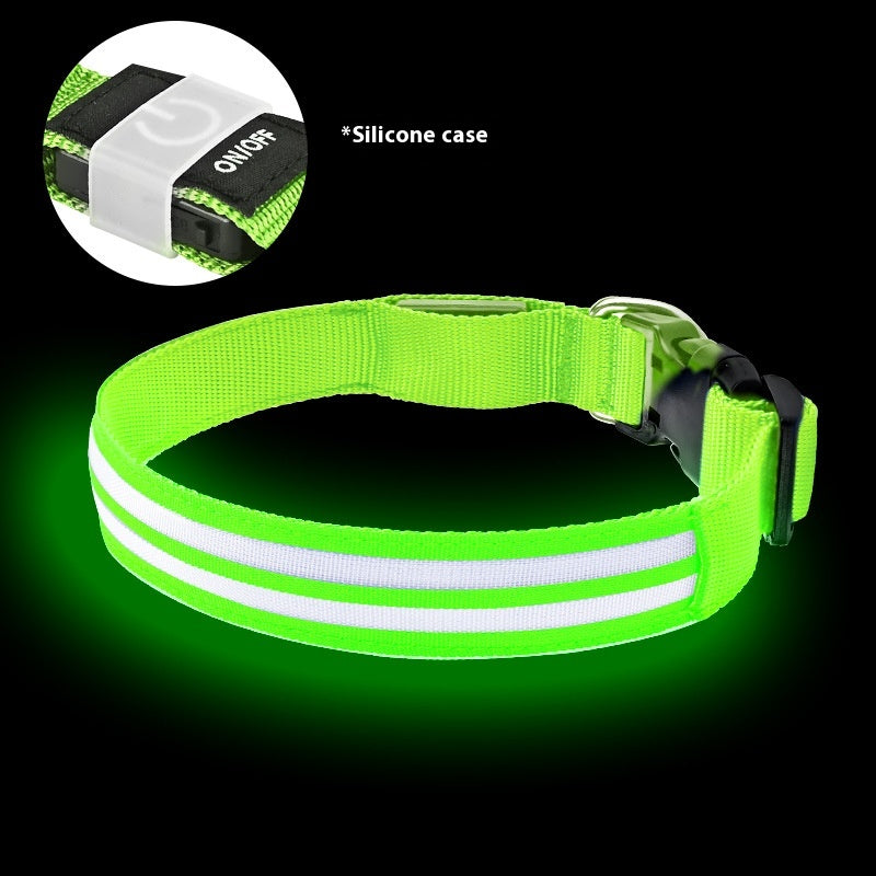 Shiny double fiber dog collar with reflective night glow, adjustable pet collar by Dropshipman, suitable for small to medium dogs