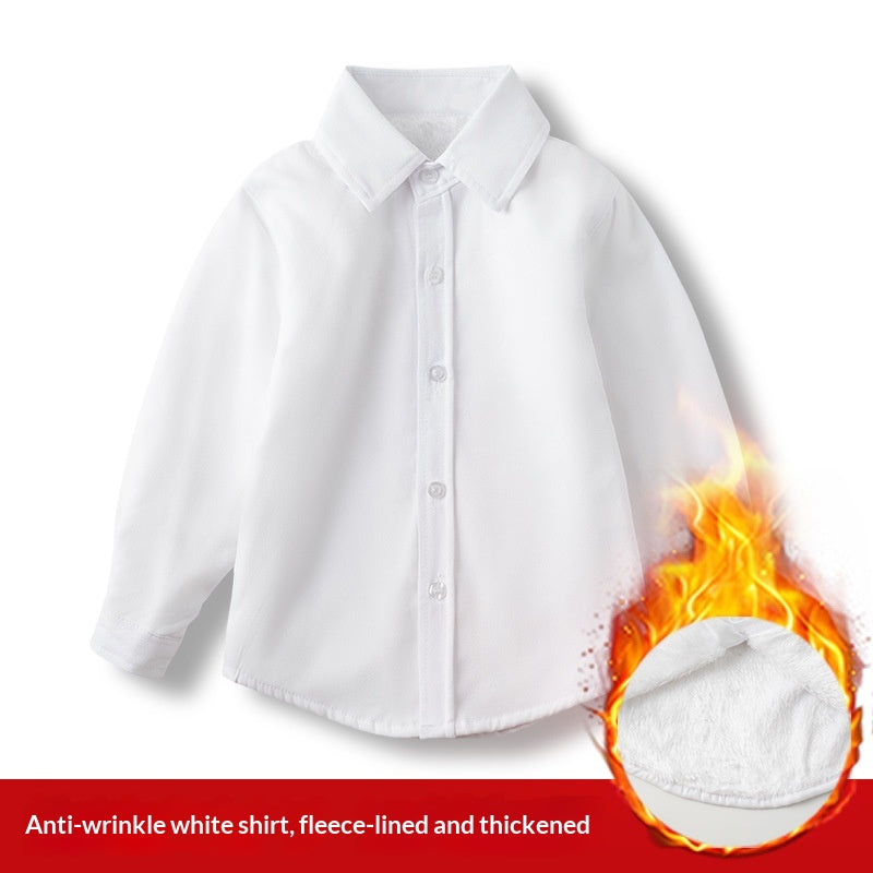White fleece-lined children's shirt for performances, from Dropshipman, with a comfortable fit and soft fabric suitable for stage use.