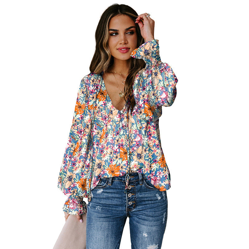 Women's Shying Spring floral chiffon blouse with long sleeves, lightweight and stylish, by Dropshipman.