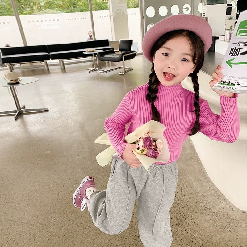 Soft, stretchy pilling-resistant knitted base-layer sweater for girls by Dropshipman, featuring a cozy fit and smooth texture.