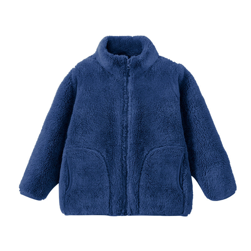 Fleece-lined cotton-padded coat for parents and kids, warm and thick, in a cozy winter outdoor scene.
