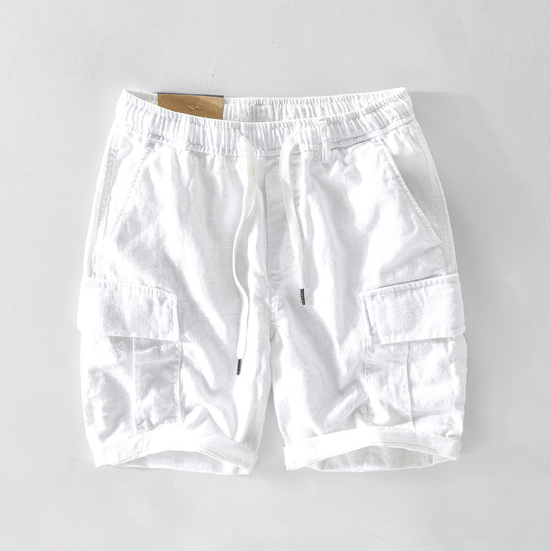 Casual Linen Shorts  With Pocket Drawstring
