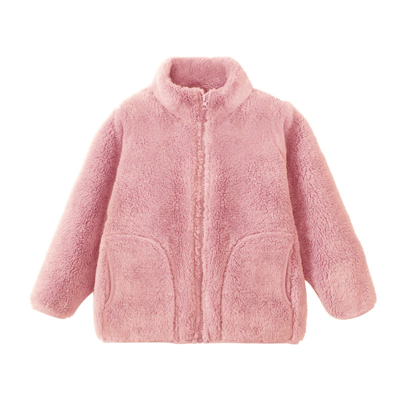 Thick fleece-lined cotton-padded coat for parents and kids, warm winter outerwear by Dropshipman, showing front view with hood and pockets.