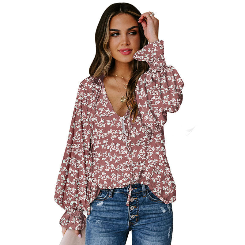 Women's Shying Spring lightweight floral chiffon blouse with long sleeves, stylish and breathable for warm weather.