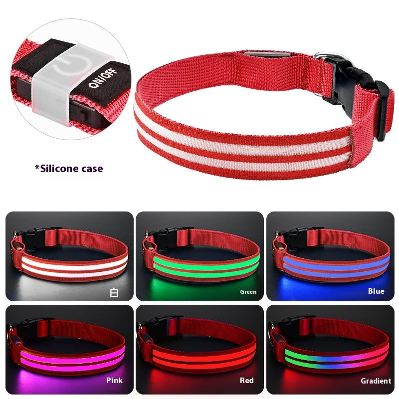 Shiny dog collar with double fiber design by Dropshipman, featuring a reflective night collar for pets.