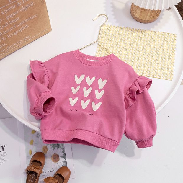 Girls' 2026 Spring Collection New Style Top - Cute And Casual Pullover  For Children - Children's Heart-shaped Collar Sweatshirt