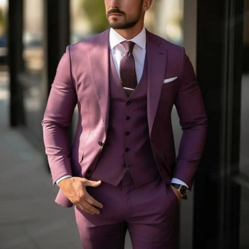 Men's three-piece solid-color suit by Dropshipman, stylish and sophisticated with a tailored fit and high-end design.