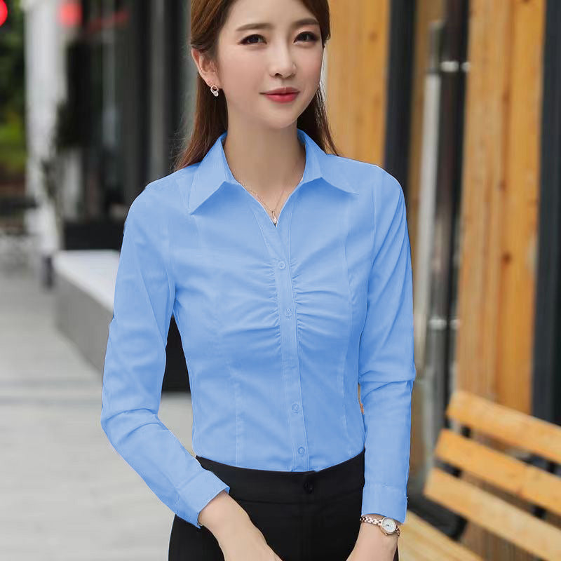 Dropshipman figure-flattering lapel-neck base-layer shirt, slightly stretchy fabric, close-up of the stylish neckline and smooth fit.