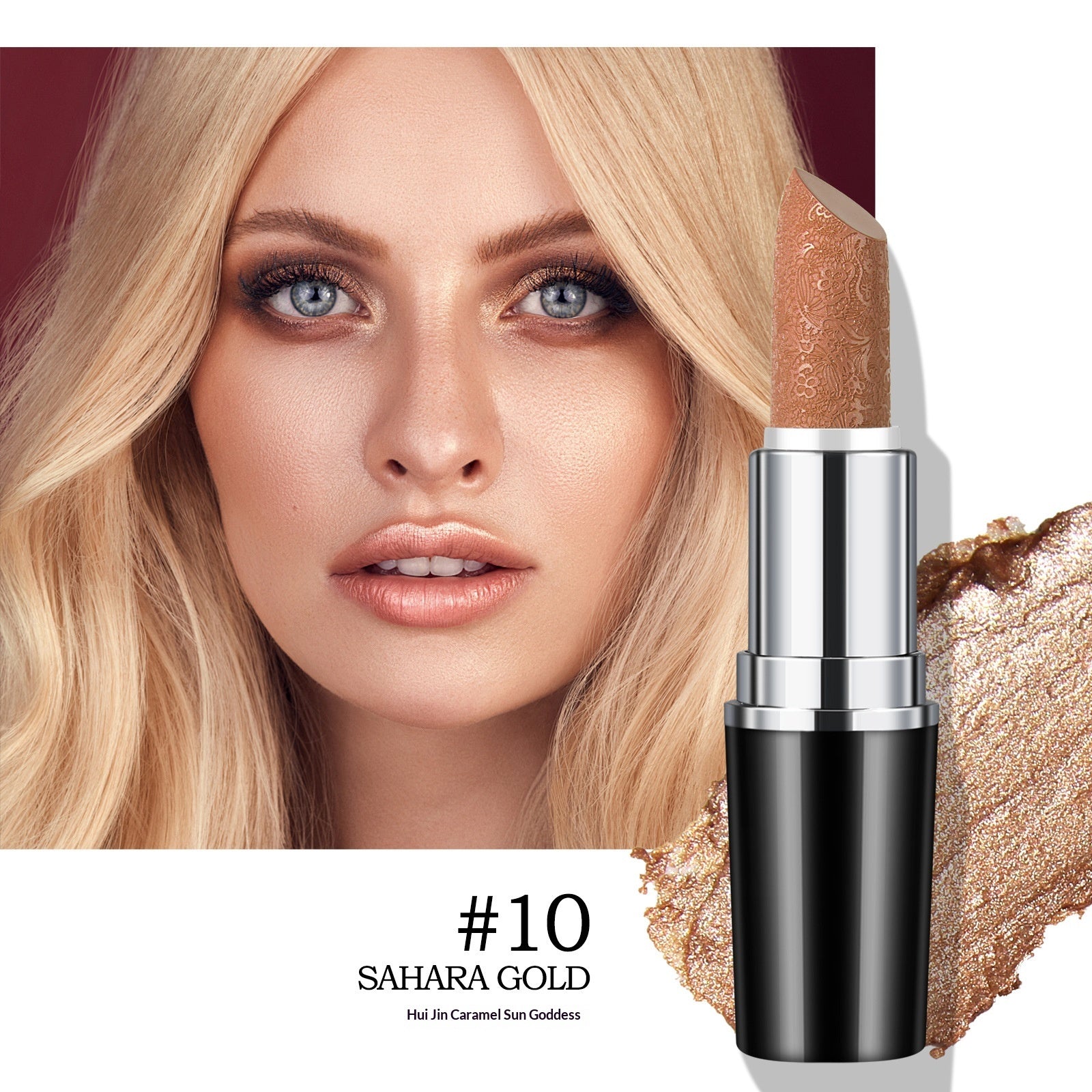 Pearly finish lipstick by Dropshipman with smooth, shiny surface, showcasing its sleek packaging and vibrant color.