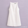 Women's French-style chic sleeveless mini dress with a straight neckline, slim fit, perfect for stylish summer wear.