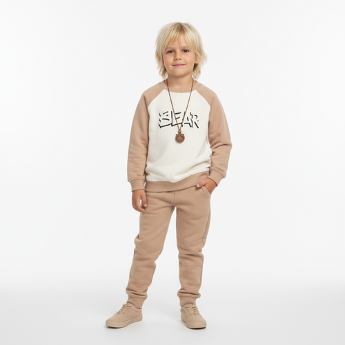 Children's Bear Boys joggers set by JuniorKids, casual boys' clothing with bear print, featuring comfortable jogger pants and a matching top.