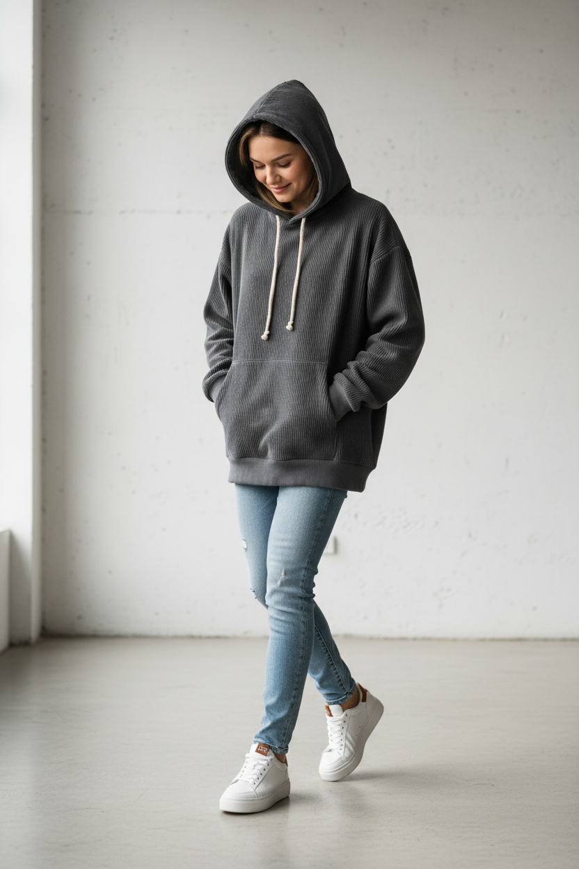 Person wearing cozy pullover hoodie - lifestyle photo