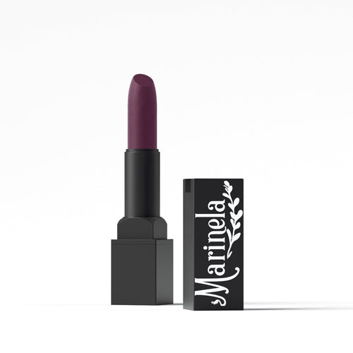 Marinela Makeup Cold Hearted lipstick in shade 4B2037, deep red color, with smooth, matte finish and classic bullet shape.